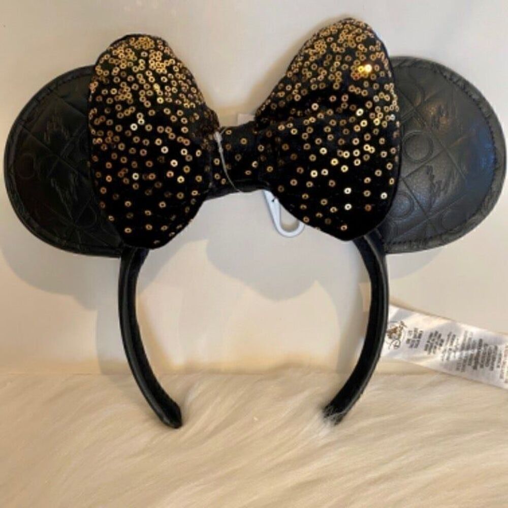 Minnie Mouse Ear Headband WDW 50th Anniversary Gold & Black Luxe Collection NWT